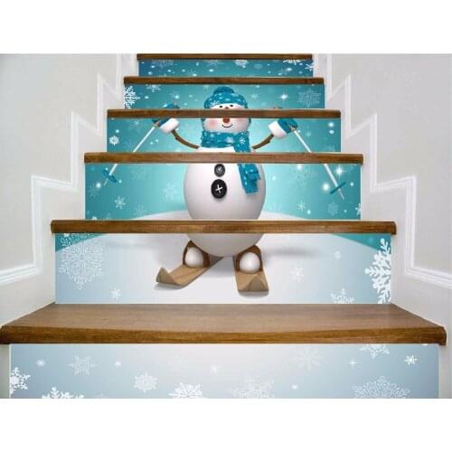 6pcs/set 18cm x 100cm With a Blue Scarf Snow Man on the Skis Stairs Sticker Wallpaper LTT070