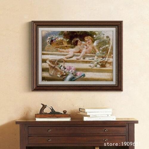 No frame classical figures angels flowers canvas printings oil painting printed on cotton home wall art decoration picture