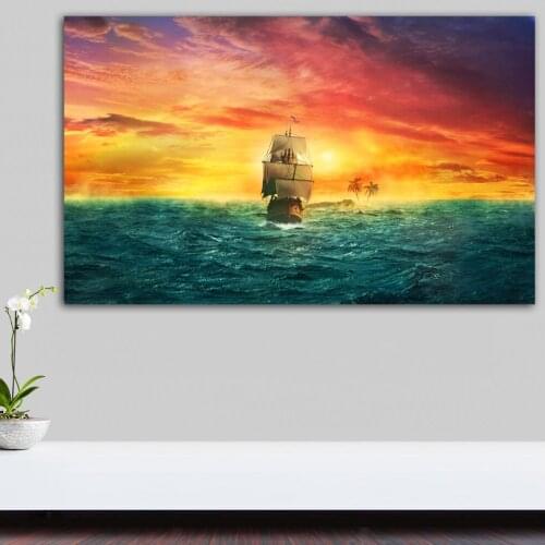 Large size Printing Oil Painting Ships Sailing Sea wall art canvas print pictures for living room and bedroom No Frame
