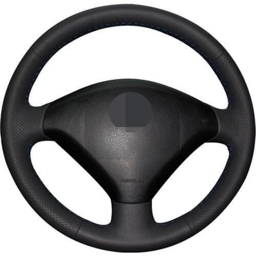 Car Steering Wheel Cover Wrap Hand-stitched Black Genuine Leather For Peugeot 307 2001-2008 307 SW 2005-2008