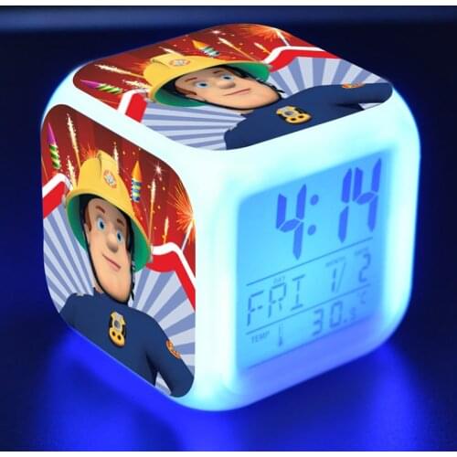 Fire man Sam Anime Figurine feuerwehrmann Sam Juguetes LED Alarm Clock Colorful Touch Light Fireman Sam Figure Toys for Kids