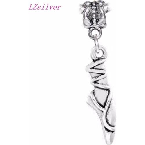 Hot ! 30pcs Alloy Ballet Slipper Pointe Shoe Ballerina Pendants Bead for European Style Charm Bracelet AD004