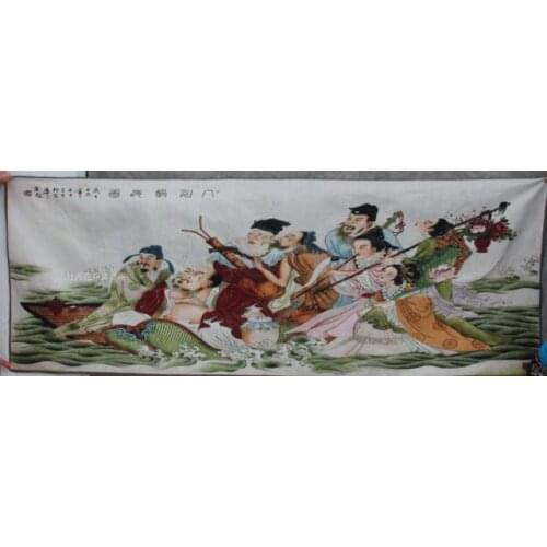 Chinese Thangka embroidery The Eight Immortals crossing the sea diagram