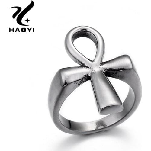 Stainless Steel Egypt Cruz Ring For Men Symbol of life Charms Vintage Geometric Finger Male Jewelry