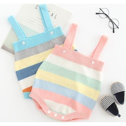 Spring Strap Trousers Newborns baby Overalls Boys girls rainbow Stripe Knit Rompers Toddler Jumpsuits Outfits Kids Clothes New