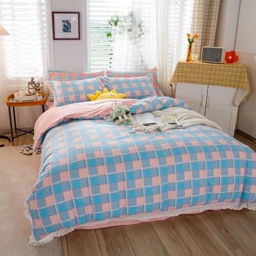 Fashion Color Grid Home Bedding Sets 3/4PC Simple Bed Cover Duvet Cover Sets Queen King Size Quilt Covers With Pillowcase