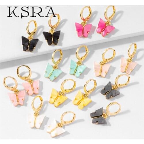 KSRA 2020 New Trendy Butterfly Acrylic Earrings Women Fashion Copper Buckle Colorful Stud Earrings Jewelry Girlfrind Gift