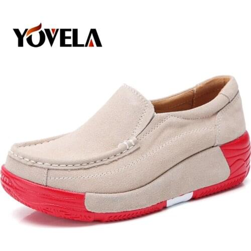 Women Genuine Leather Flats Shoes Comfortable Platform Sneakers Woman Slip on Flats Moccasins Shoes Fashion Woman Casual Shoes