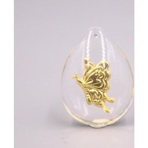 Real 24K Yellow Gold leaf Pendant 30x20mm Man-Made Crystal Lovely Butterfly Pattern Charms