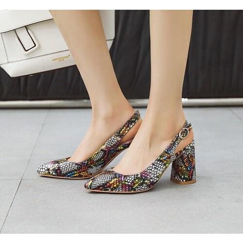 2020 new High heels Sandals Snakeskin Shoes Woman Square High Heel Woman Shoes Back Buckle Casual Sandals Zapatos De Mujer