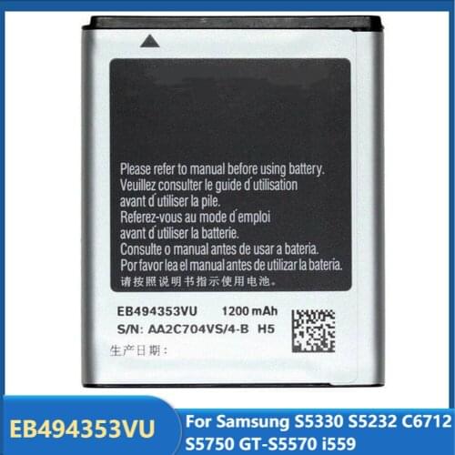 Original Replacement Phone Battery EB494353VU For Samsung S5330 S5232 C6712 S5750 GT-S5570 i559 EB494353VA 1200mAh