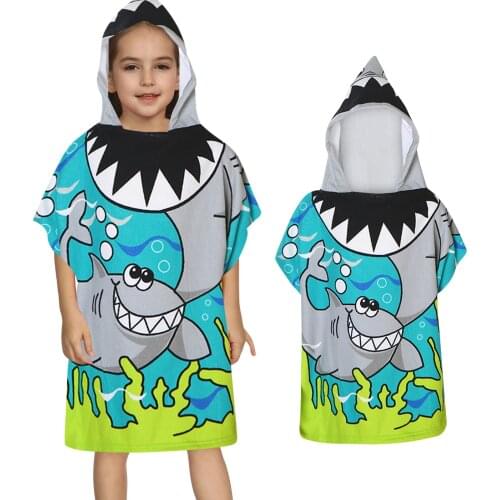 Toddler Baby Girls Boys Beach Towel Short Sleeve Cartoon Pattern Print Hooded Cover-up Sundress Quickly Dry Fashion Swimsuit