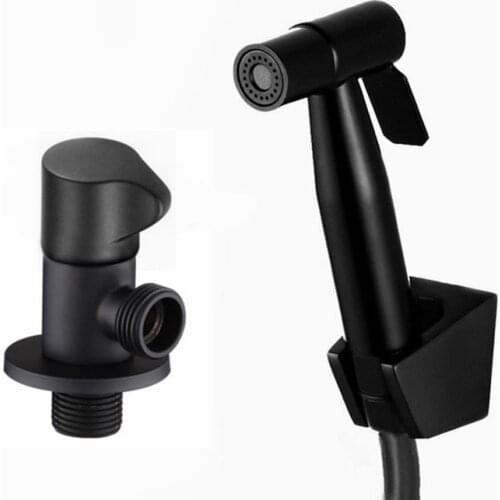 Solid brass bathroom toilet bidet sprayer with black angle valve and hose handheld shower spray shower head complete set BD090