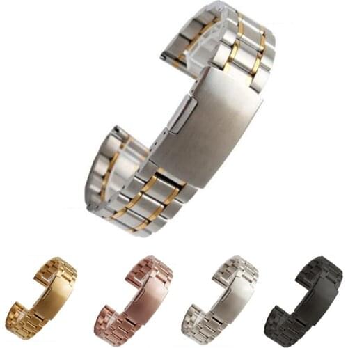 Stainless Steel Watch band Silver Black Gold Watch Strap Bracelet Men Women Watchband 14 16 18 20 22 24mm Strap Butterfly Clasp