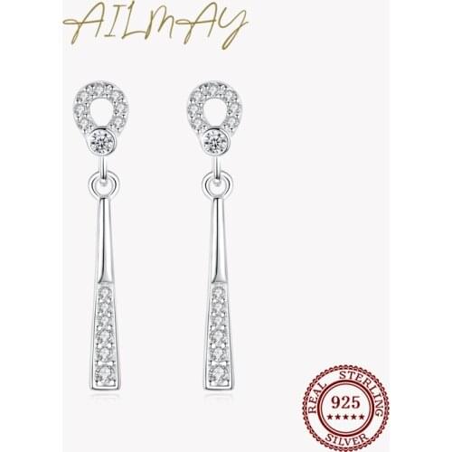 Ailmay Authentic 925 Sterling Silver Clear Zircon Round Stud Earrings Fashionc Luxury For Women Wedding Engagement Jewelry