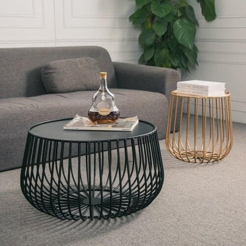 Nordic Modern Minimalist Wrought Iron Coffee Table Living Room Creative Pumpkin Coffee Table Golden Bird Cage Side
