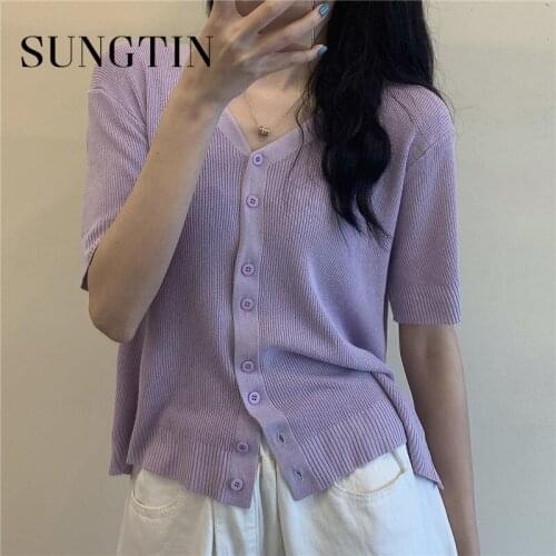 Sungtin Knitted Cropped Solid 8 Colors T Shirts Women Korean Chic Cozy Elegant Short Sleeve Plus Size Black Summer Tees Female