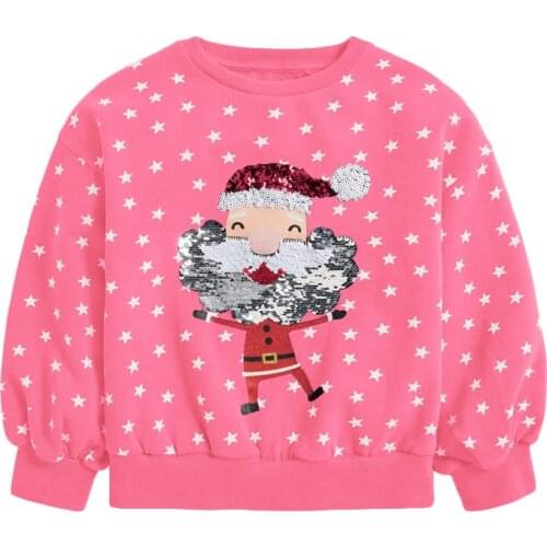 Baby Girl Clothes Toddler 2021 Autumn Cotton Santa Claus Applique Sweatshirt Pink Star Print Christmas Sweater for Kids 2-7 Year