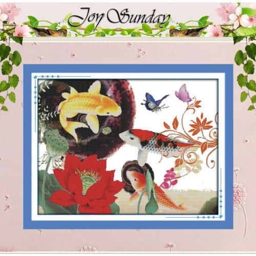 Fishes Love Lotus Counted Cross Stitch 11CT 14CT Cross Stitch Chinese Cross Stitch Kits for Embroidery Home Decor Needlework