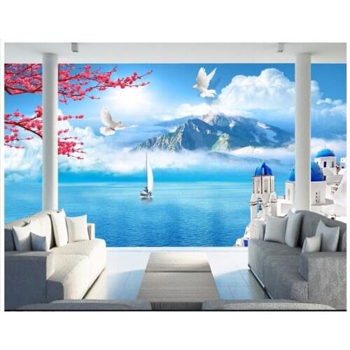 Custom photo wallpaper 3d murals wallpapers Mediterranean mural Blue sky white clouds fresh 3D TV backdrop wall paper home decor