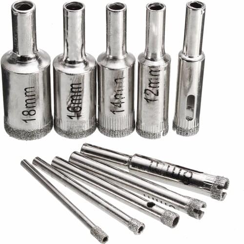 XNEMON 10Pcs 3-18MM Diamond Coated Core Hole Saw Drill Bit Set Tools 50mm Long For Tiles Marble Glass 3 4 5 6 8 10 12 14 16 18mm