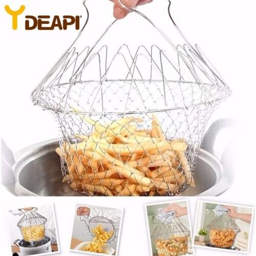 Ydeapi Multifunction Foldable Steam Rinse Strain Fry Chef Basket Drainer Magic Basket Mesh Basket Strainer Net Kitchen Gadgets