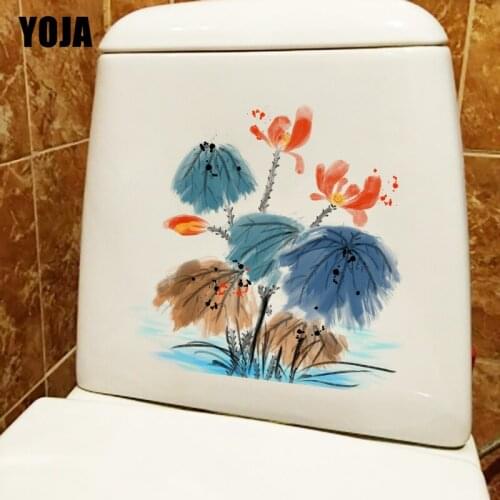 YOJA 22*21.8CM Beautiful Ink Lotus Classical Art Bedroom Wall Stickers Mural Home Toilet WC Decor T1-1242