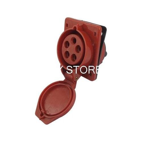Splash Proof 16A 3P+E+N IEC309-2 Industrial Panel Mount Socket Red w Washer