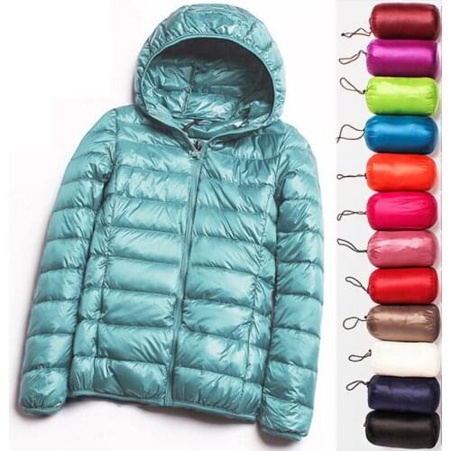 Women Jackets 90% White Duck Down Jacket Autumn Female Ultra Light Down Jackets Slim Solid Long Sleeve Hooded Parkas Candy Color