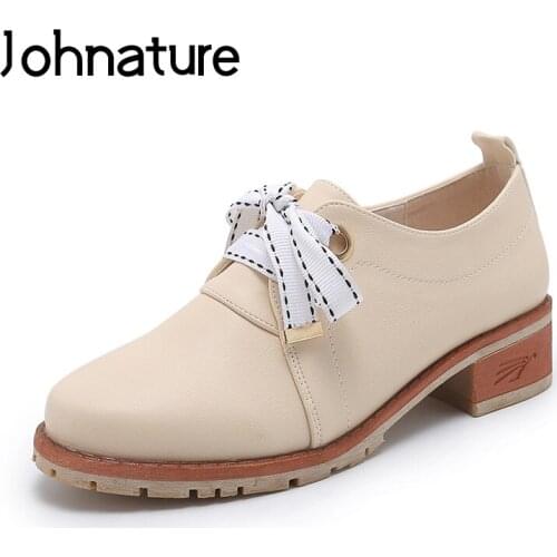 Johnature Women Shoes Heels Retro Lace-up 2021 New Autumn Ladies Shoes Casual Round Toe Cross-tied Pumps Women Shoes