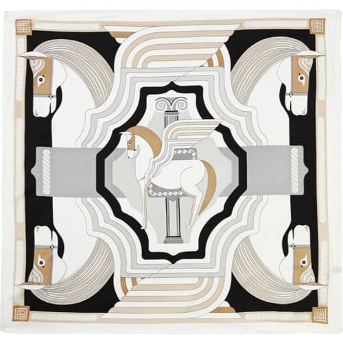 POBING Fly Horse Print Square Scarves Spain Hijab Stain Silk Scarf Women Fashion Lady Headband Small Foulard Bandana 70cm*70cm