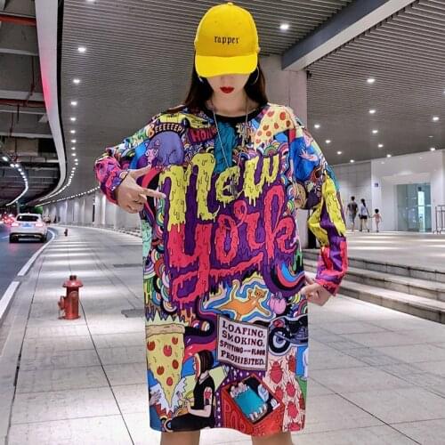 New Harajuku Fashion Long Sleeve T shirt Women Loose Tops Printed Letter Hip Hop Dance Clothes Women Tops Tee