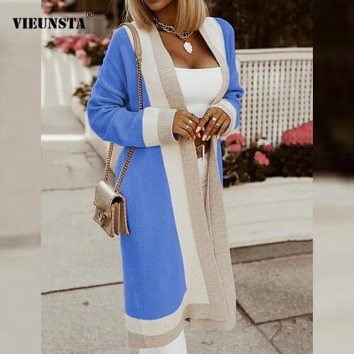 Autumn Women Casual Long Knitted Cardigan Coats Fashion Striped Blocking Patchwork Jumper New Winter Long Sleeve Loose Outerwear