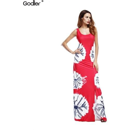 Godier Women Elastic Waist Maxi Party Dress 2020 Sexy Slit Club Women Bodycon Summer Dresses Girl O Neck Slim Long Dress