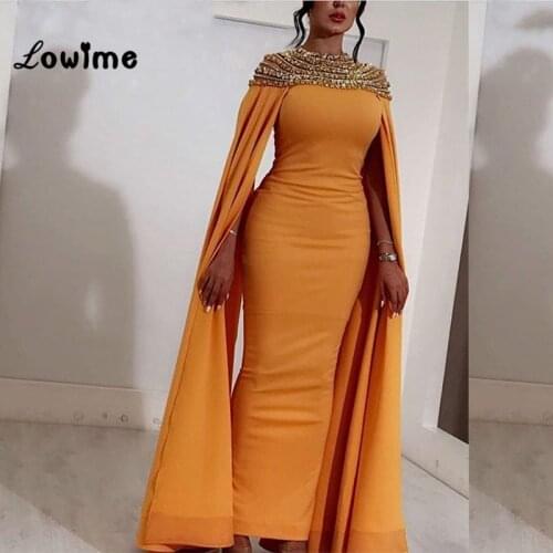 Muslim Women Evening Dresses 2018 New Arrival Robe De Soiree Formal Capped Sleeves Beaded Crystals Long Prom Dresses Party Gowns