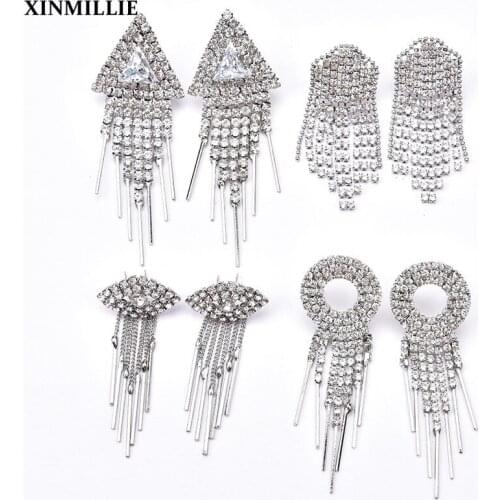 2pcs/Lot Delicate Clear Crystal Rhinestone Tassels Eyes Brooch Glass Strass Garment Shoulder Decorative With Pin DIY Shoes Bags