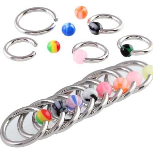 2Pcs Mix Color Top Quality Mix Color Acrylic Lip Rings 1.2*6/8/10mm Acrylic Ball Nipple Eyebrow Earring Nose Ring