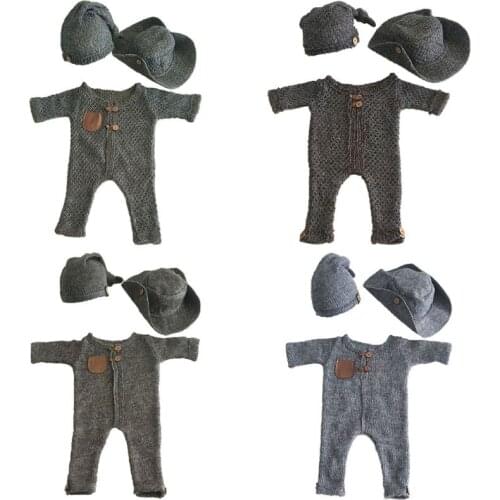 2020 3 Pcs/set Newborn Photography Props Suit Baby Boys Girls Clothes Hat Jumpsuit