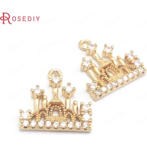 39920)6PCS 16x17MM 24K Champagne Gold Color Brass and Zircon Palace Charms Pendants Jewelry Making Supplies Diy Accessories