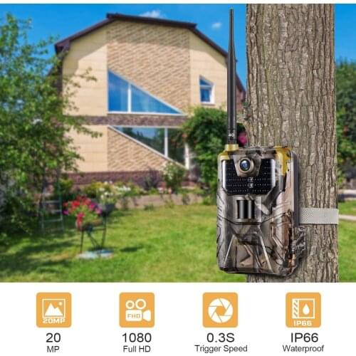 4G FTP MMS SMS Email 20MPTrail Camera Cellular Wildlife Hunting Cameras HC900LTE 1080P Mobile Wireless Wild Surveillance