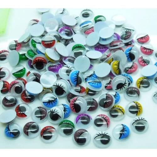 500pcs/lot Round Random mixed Color With the Eyelashes Eye Activities Moving Eyes Plastic Eyes For Doll Toy 10mm