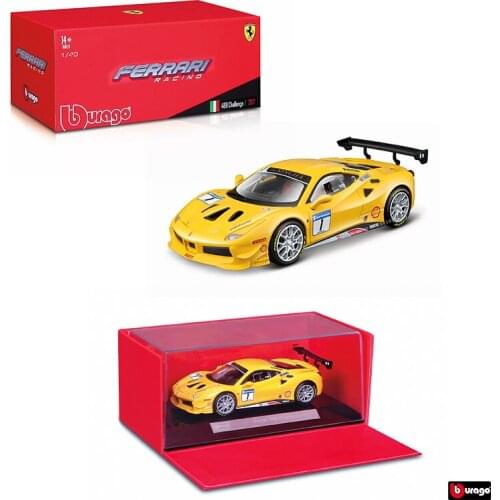 Bburago 1:43 Ferrari 488 CHALLEVGE series Acrylic Glift Box Packging car model Simulation Alloy Car Model Collect gifts toy boys
