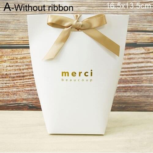 White Kraft Black Bronzing French Merci Thank You Wedding Party Valentines Day Favor Gift Candy Box Paper Bag Without Ribbon