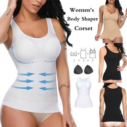 Women Shapewear Tops Cami with Built-in Bra Tummy Control Tank Top Smoothing Camisole Removable Pads Slimming Body Shaper