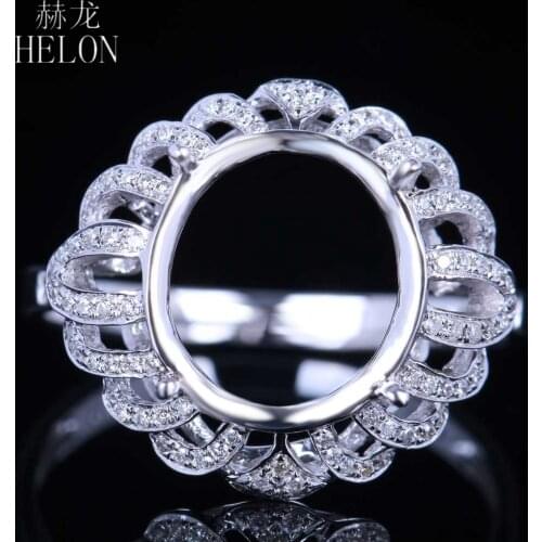 HELON 10x12mm Oval Solid 14K White Gold 0.3ct Natural Diamonds Semi Mount Engagement Wedding Ring Fine Jewellery Diamonds Ring