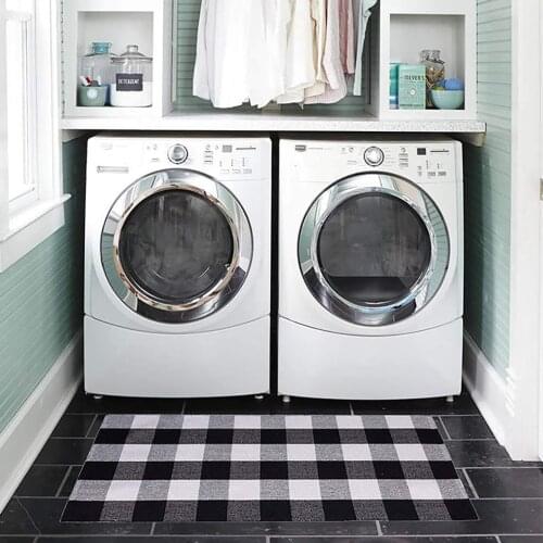 Hand-Woven Cotton Plaid Area Rug Anti Slip Doormat Floor Mat Layered Carpet for Laundry Kitchen