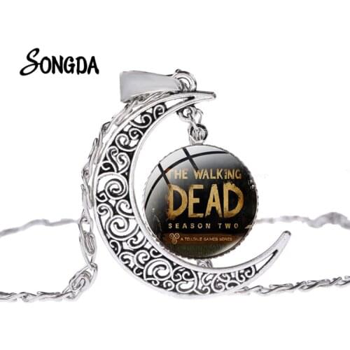 The Walking Dead Season Two Necklace Creative Crescent Moon Design Glass Time Gem Silver Plated Pendant TV Theme Jewelry