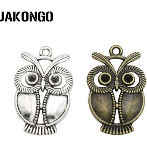 JAKONGO Antique Silver Plated Owl Charm Pendants Jewelry Accessories Making Bracelet DIY 33x22mm 8pcs/lot