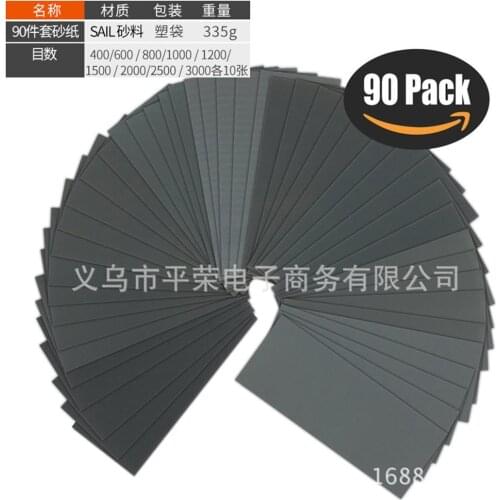 90pcs 9 "* 3.6" sandpaper 400 to 3000 Grits are used for surface treatment of wooden furniture, metal polishing and polishin