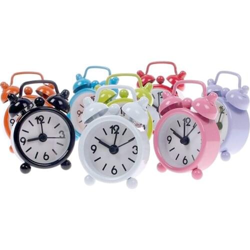 New Home Outdoor Portable Cute Mini Cartoon Dial Number Round Desk Alarm Clock(Random Color